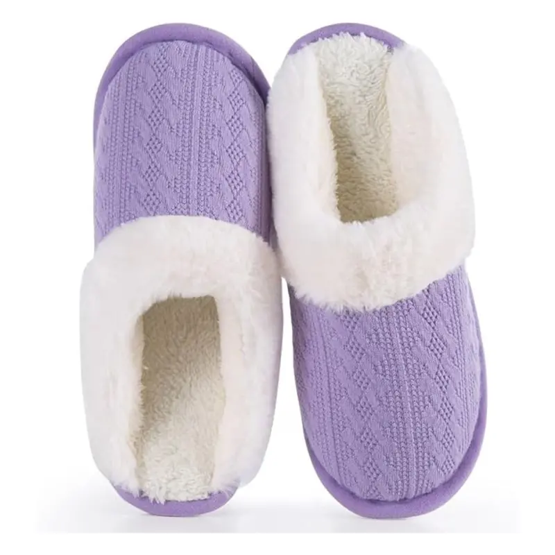 Women's Cozy Knit Slippers With Faux Fur Lining Memory Foam 1