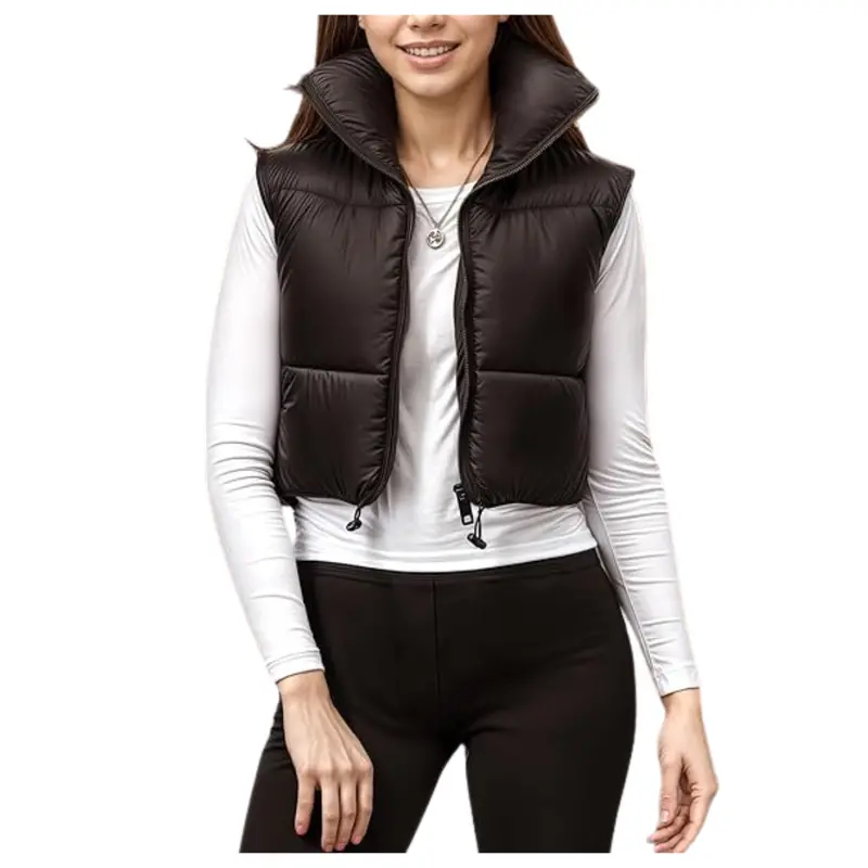 Women's Cropped Puffer Lightweight Padded Gilet Vest 1