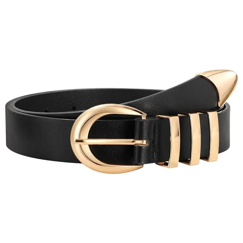 Women's Fashion Casual Leather Belt With Gold Buckle 1