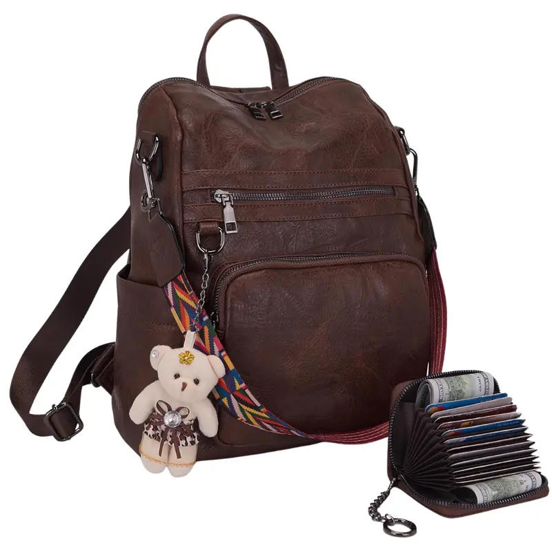 Women's Fashion Pu Leather Backpack With Card Case 1