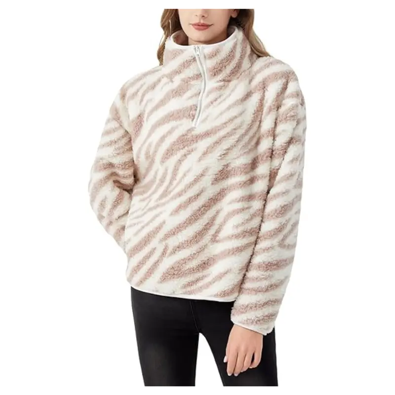 Women's Faux Fur Pullover Zebra Print Jacket 1