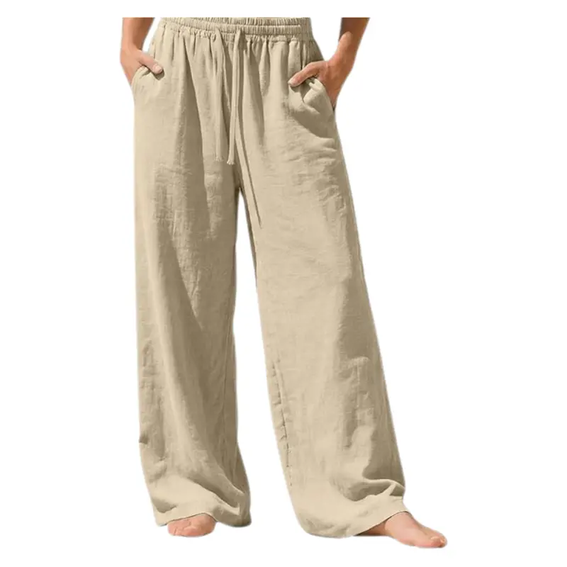 Women's Linen Wide Leg Drawstring Pants With Pockets 1