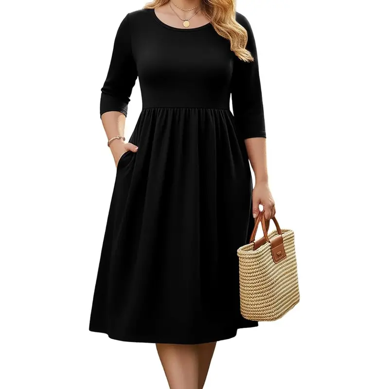 Womens Plus Size Midi Dress With Pockets 1