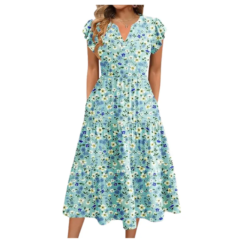 Women's Ruffle Sleeve V Neck Midi Dress (Various) 1