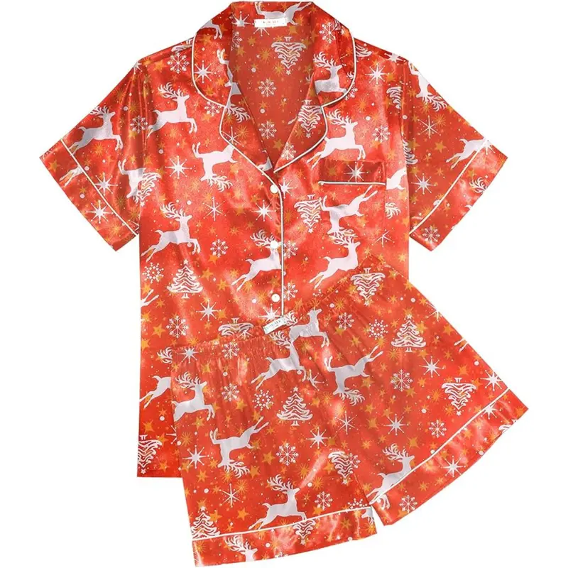 Womens Silk Satin 2-Piece Pajama Set With Shorts 1