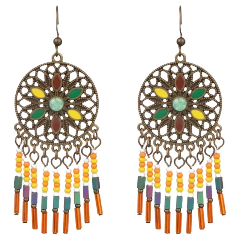Women's Vintage Western Beaded Tassel Earrings 1