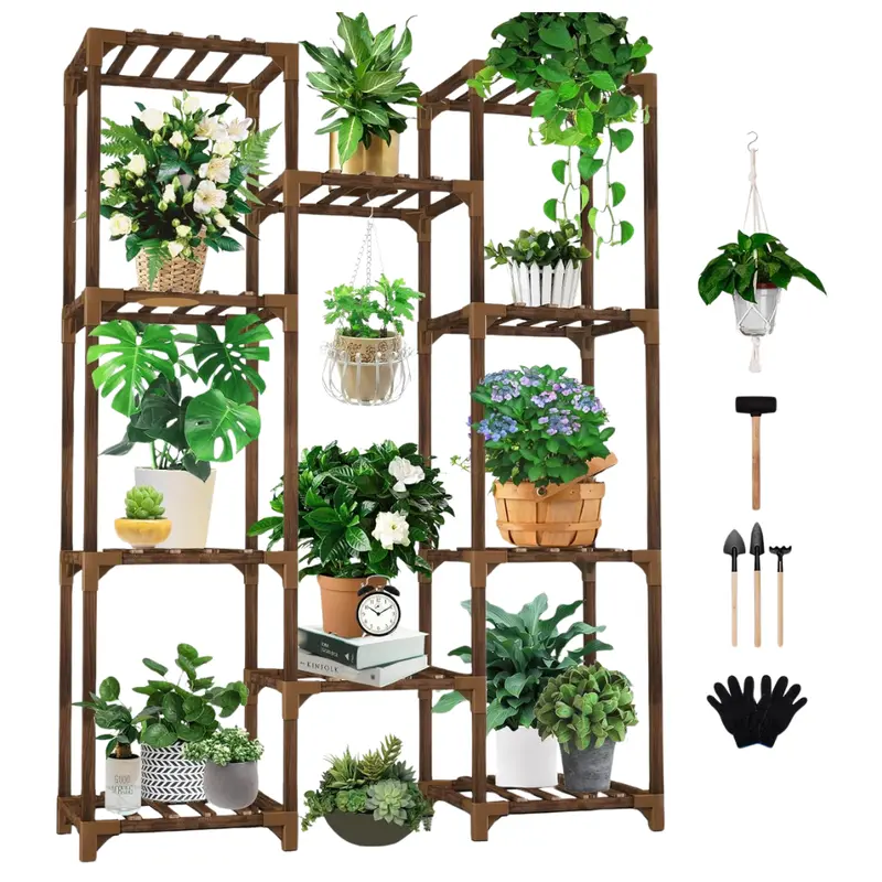 Wood 10-Tiers 11-Pot Plant Holder Shelf 1