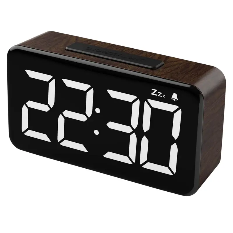 Wood Grain Desk Digital Alarm Clock With 5.9" Led Display 1