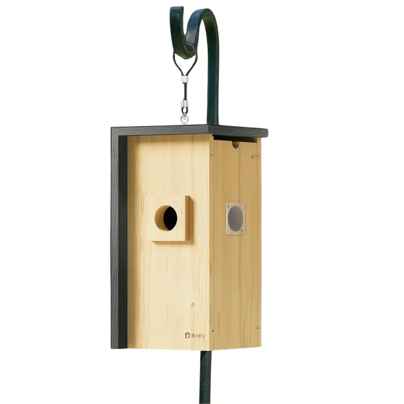 Wooden 1080P Hd Inside Camera Smart Bird House W/ Iron Guard 1