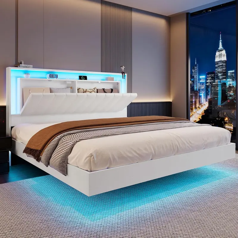 Wooden Headboard Floating Bed Frame (Queen) 1