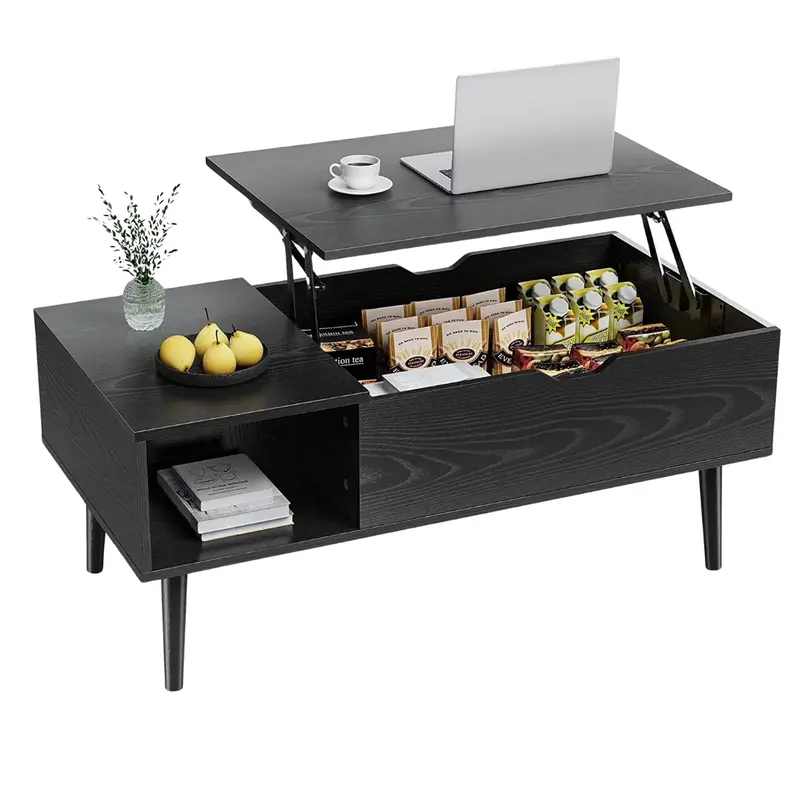 Wooden Lift Top Coffee Table With Hidden Compartments & Adjustable Shelves 1