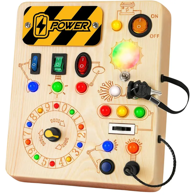 Wooden Toddler Busy Board W/ Led Lights & Switches 1