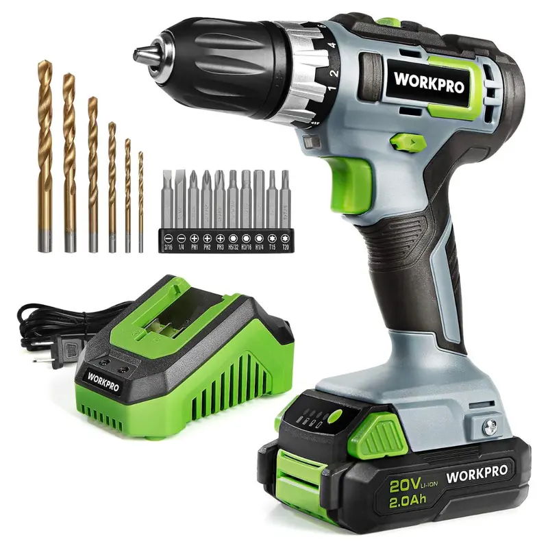 Workpro 20V 3/8" Cordless Drill/Driver Kit W/ Battery & 18+2 Torque Setting 1