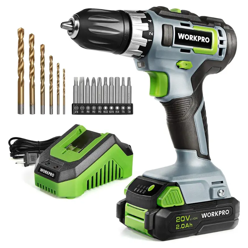 Workpro 20V 3/8" Cordless Drill/Driver Kit With Battery 1