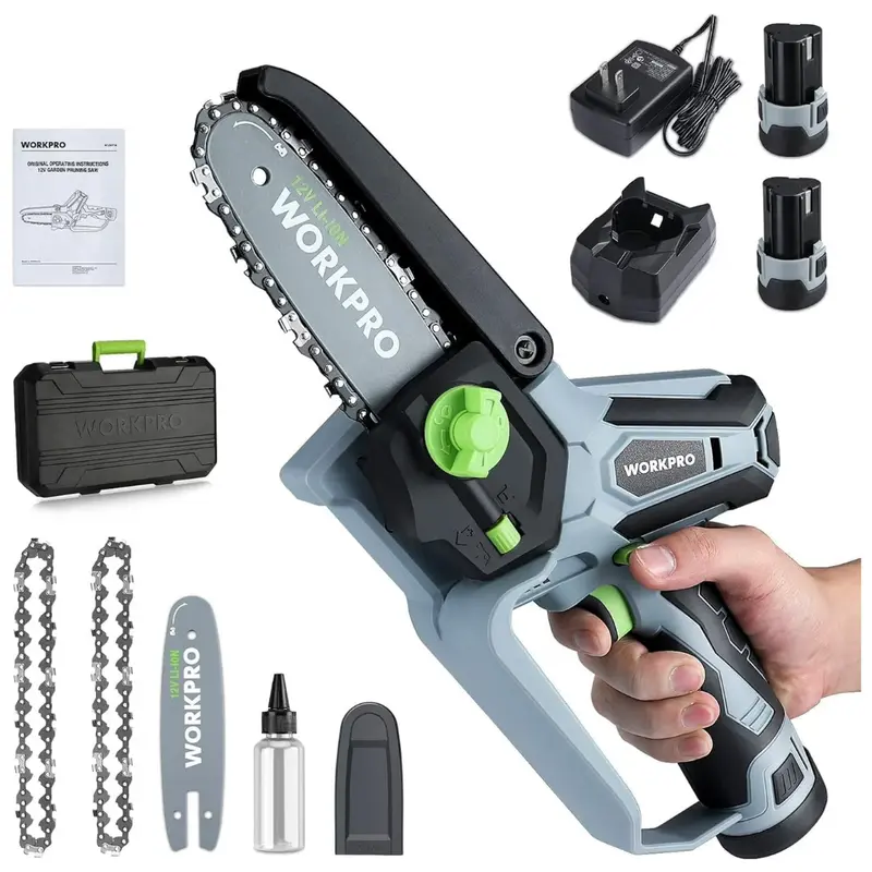 Workpro Mini 6.3" Cordless Electric Compact Chainsaw With 2 Batteries 1