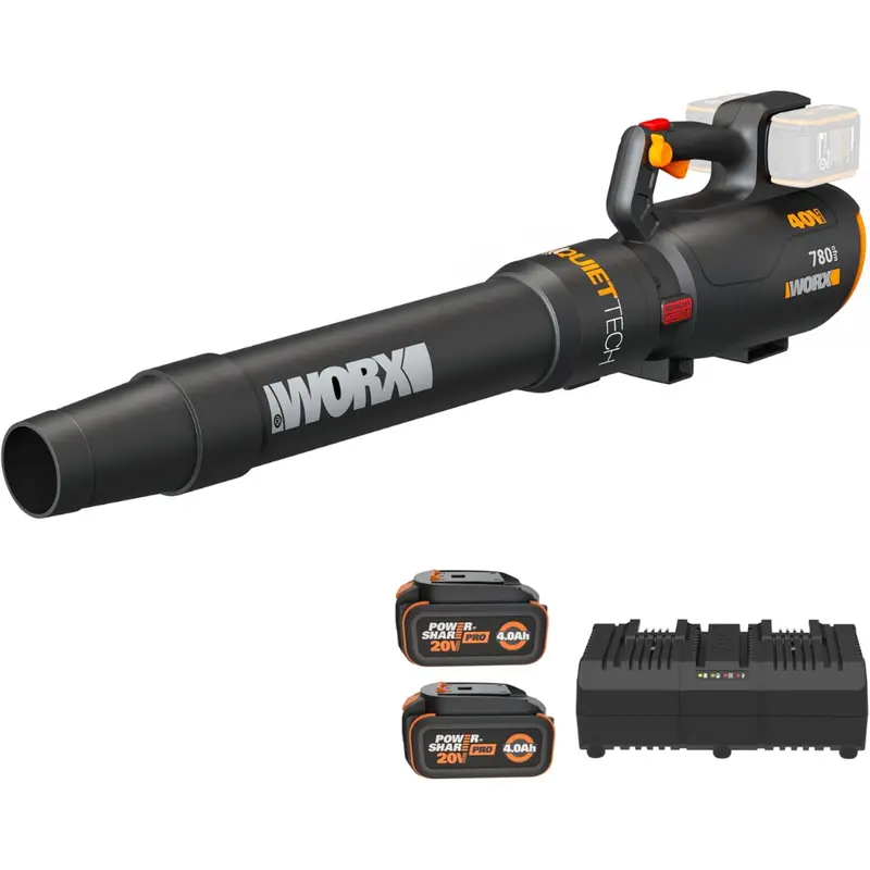 Worx Cordless Leaf Blower, Electric Blower W/ 2 4.0 Ah Batteries & Charger 1