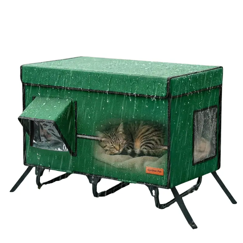 X-Large Insulated Waterproof Outdoor Collapsible Cat House (Green Or Grey) 1