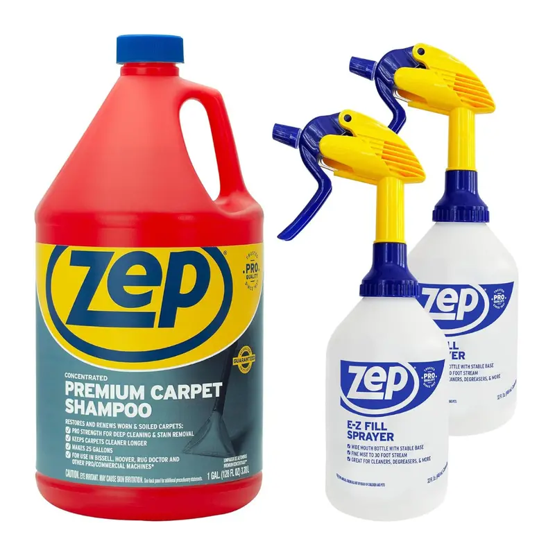 Zep Premium Concentrated Carpet Shampoo 1 Gallon + 2-Pack E-Z Fill Sprayer 1