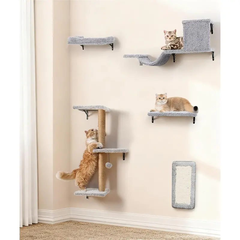 Zlafm 5-In-1 Space-Saving Multi-Level Cat Climbing Wall Mounted Shelves 1