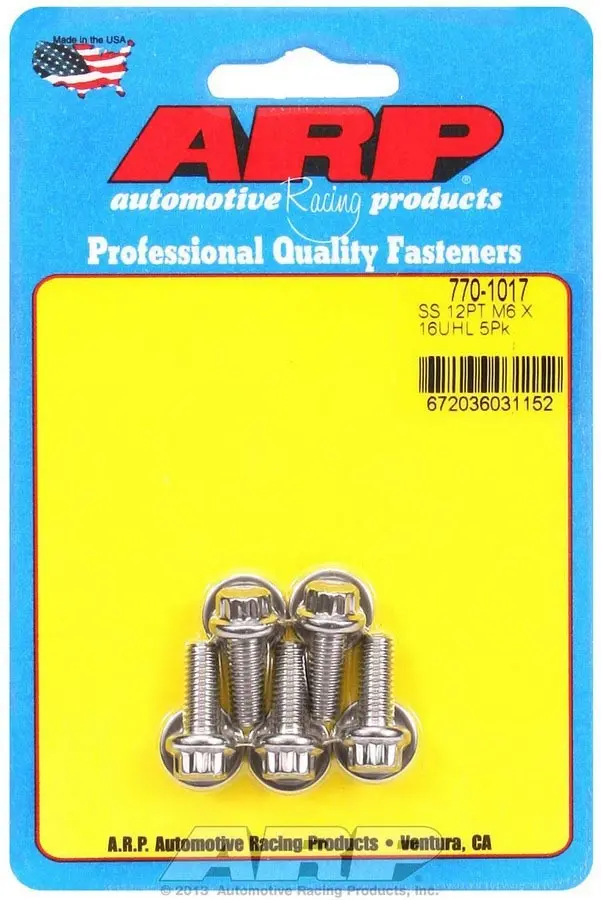 Arp 770-1017 Stainless Steel 12-Point Bolt Kit – 5-Pack, 6Mm X 1.0 X 16Mm 1