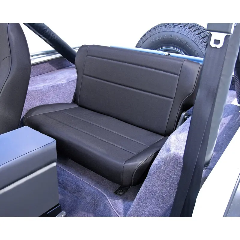 Rugged Ridge 13462.15 Fold And Tumble Rear Seat; Rear; Black Denim; 1