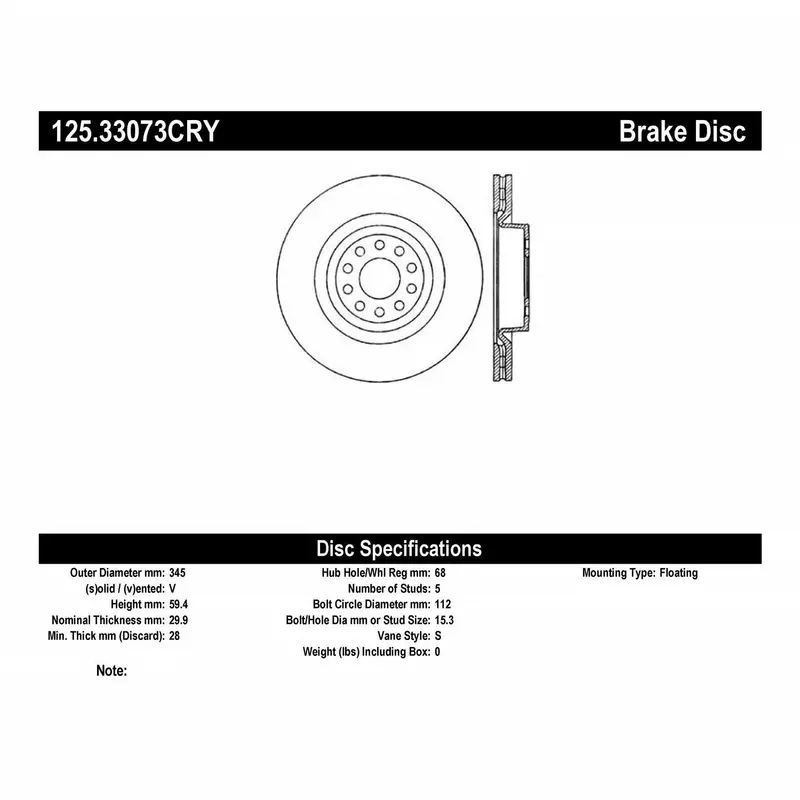 Stoptech 125.33073Cry Cryo-Treated High-Carbon Front Brake Rotor 1