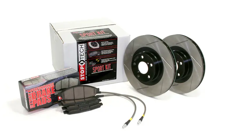 Stoptech 977.34023R Rear Sport Brake Kit – Slotted Rotors With Stainless Steel Brake Lines 1