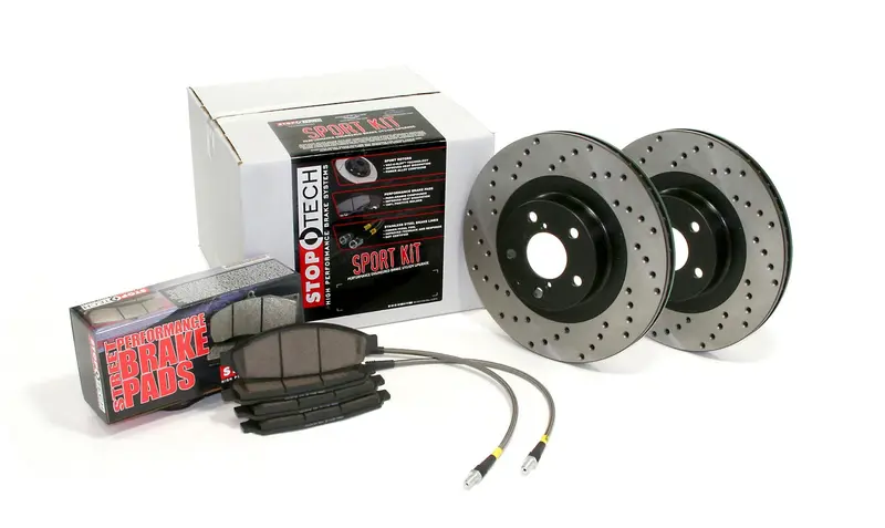 Stoptech 979.47003F Stoptech Sport Axle Pack; Drilled Rotor; Front Brake Kit With Brake Lines 1
