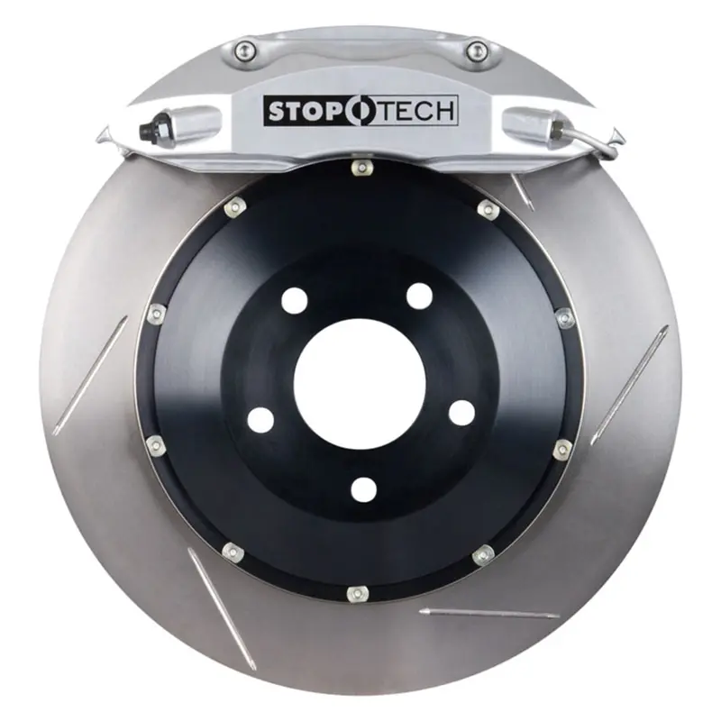 Stoptech Big Brake System – Front Silver Calipers With Drilled Two-Piece Rotors (Model 83.434.4300.61) 1
